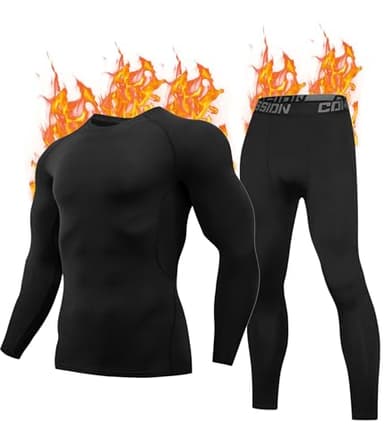 FORVEVO Thermounterwäsche Herren, Winter Skiunterwäsche Herren mit Innenfleece, Thermo Funktionswäsche Set Männer, Weich Warme Unterwäsche, Atmungsaktiv Thermounterhemd Thermounterhose(Schwarz02,L)