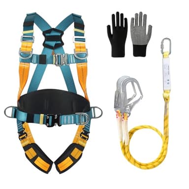 CISSIYOG Absturzsicherung Sicherheitsgurt, Sicherheitsgurt mit Lanyards, Auffanggurt für Dachdecker, Kletterseil, klettergurt Herren, mit 2 x Große Schnallen und 2 x 2m Lanyards, Tragfähigkeit 150 kg