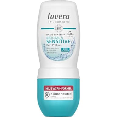 lavera Deo Roll-on basis sensitiv NATURAL SENSITIVE - vegan - Naturkosmetik - Deo-Roller mit Bio-Aloe Vera - Natürliche Mineralien ohne Aluminium - alkoholfreien Rezeptur - 48-h Schutz - 50 ml