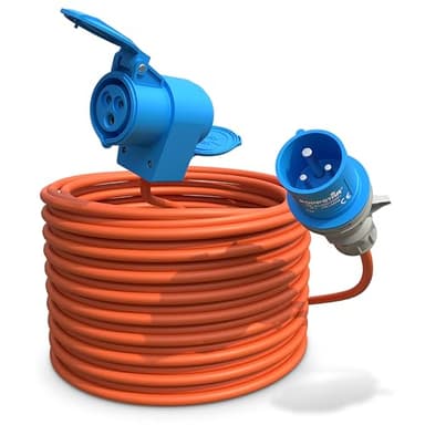 Poppstar Camping CEE Kabel 20m mit Schuko (CEE Stecker 3-polig auf CEE-Dose + Schutzkontakt-Steckdose Typ F), 230V/16A, IP44, H07RN-F 3G2.5