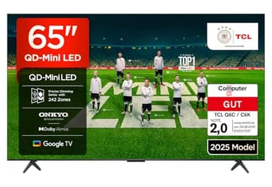 TCL 65 Zoll 65Q6C QLED Mini LED Fernseher, 4K HDR Premium, Dolby Vision IQ & Atmos, Onkyo 2.1, Smart Google TV, 144Hz Motion Clarity Pro, AMD FreeSync Premium Pro, HDMI 2.1, AirPlay 2