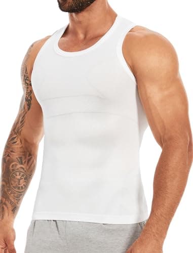 MISS MOLY Shapewear Herren Kompressionsshirt Ärmellos Body Shaper Elastische Bauchweg Unterhemd Tank Top Figurformend Bauchweg Shirt Herren Weste (Weiß, M)