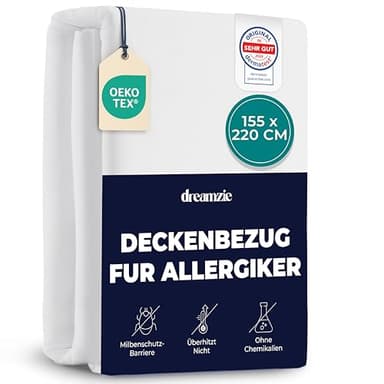 Dreamzie - Milbenbezug Bettdecke 155x220 cm - Allergiker Bettwäsche Encasing - Hausstaubmilben Schutz - Anti Milben Bettbezug mit Reißverschluss - Allergiker Deckenbezug