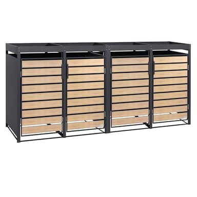 Zelsius Mülltonnenbox 4er mit Pflanzdach für 4 Tonnen | 120-240 Liter | Anthrazit RAL 7016 | Tür in Holzoptik inkl. Erweiterungsmöglichkeit | Müllbox, Aufbewahrungsbox für Mülltonnen