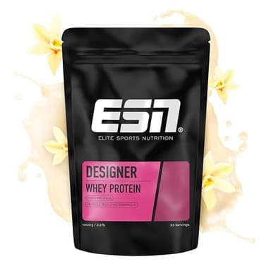 ESN Designer Whey Protein Pulver, Vanilla, 1 kg, bis zu 23 g Protein pro Portion, ideal zum Muskelaufbau und -erhalt - made in Germany