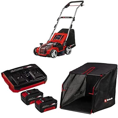Einhell Akku-Vertikutierer-Lüfter GE-SA 36/35 Li Power X-Change (36 V, Brushless, 35cm Messerwalze, 28L Fangsack, einstellbare Arbeitstiefe, inkl. 2x 4,0 Ah Akku,Twincharger und Ersatzfangsack)