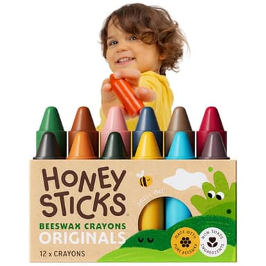 Honeysticks Wachsmalstifte (12er-Pack) - Ungiftige Babymalstifte aus Natürlichem Bienenwachs, Wachsmalstifte Ab 1 Jahr, Leicht zu Greifende Buntstifte Baby, Umweltschonend und Kleinkindfreundlich
