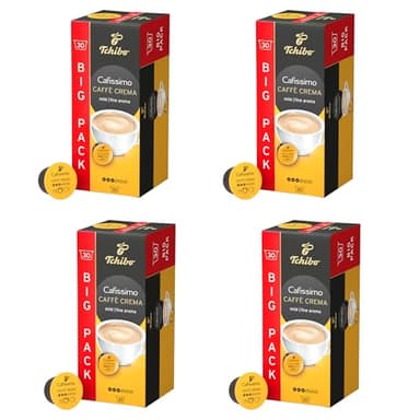Tchibo Cafissimo Vorratsbox Caffè Crema mild Kaffeekapseln, 120 Stück – 4x 30 Kapseln (Kaffee, mild mit sanftem Aroma), nachhaltig & fair gehandelt