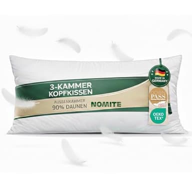 Hatchka Made in Germany Daunenkissen 40x80 | 3-Kammer Kopfkissen 40x80 Daunen und Federn | Allergiker geeignet Kissen I Tierwohl (DOWNPASS) | Oeko-TEX Klasse 1 | Federkissen