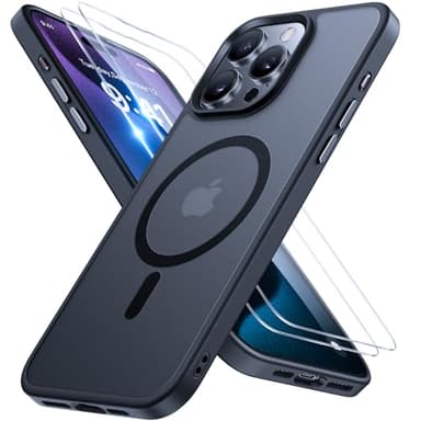 Miracase für iPhone 15 Pro Max Hülle für MagSafe [mit 2 Schutzglas] [TOP Militärschutz & Magnetkraft] Stoßfest Kratzfest mit Samtiger Haptik Handyhülle für iPhone 15 Pro Max 6,7 Zoll, Matt-Schwarz
