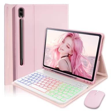 für Samsung Galaxy Tab S10+ Plus/S9+ Plus/S9 FE+ Plus/S8+ Plus /S7 FE/S7+ Plus 12.4 Zoll Hülle mit Kabelloses Bluetooth Beleuchtete Farbige Deutsch Tastatur (QWERTZ) und Maus, Backlit Keyboard Case