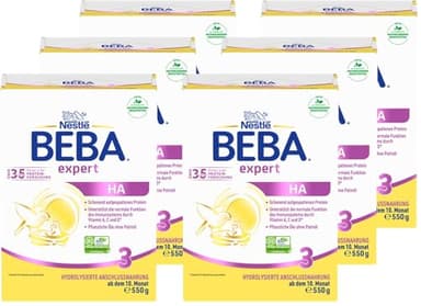 BEBA expert HA 3 Folgemilch ab dem 10. Monat, Babynahrung mit hydrolysiertem Protein, nur Laktose, ohne Palmöl, 6er Pack (6 x 550g)