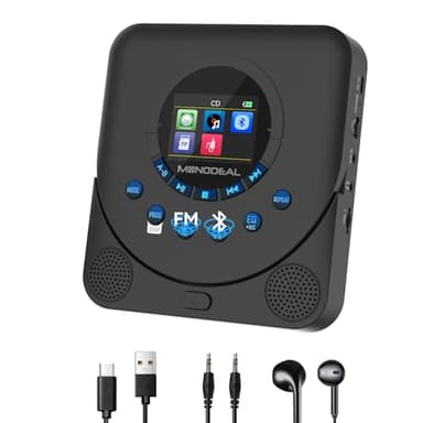 MONODEAL CD Player Tragbar mit TFT Display und Sleep Timer, Integriertes FM-Radio, 2025 Tragbarer CD Player Bluetooth, Wiederaufladbar Discman CD Player mit Lautsprecher und FM Transmitter, Anti-Skip