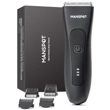 MANSPOT Intimrasierer Mann, Körperhaartrimmer für Herren, Professioneller Body Trimmer Wasserdicht mit 4 Scherkämmen – Für Trimmen von Brust, Beinen, Achseln & Intimbereich – Nass & Trocken