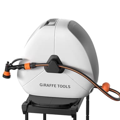 Giraffe Tools Ausziehbare Schlauchtrommel mit 30 m, Robuste Bodenmontage, Gartenschlauchtrommel, mit 7-Funktions-Sprühdüse und Flexiblem Drehsockel