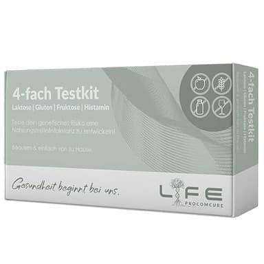 1x 4-fach Testkit für Laktose/Fruktose/Gluten & Histamin Unverträglichkeit | DNA Analyse deiner genetischen Veranlagung | Ausführlicher Ergebnisbericht und Empfehlungen