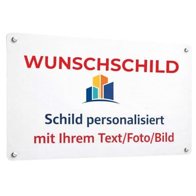INDIGOS UG - Schilder selbst gestalten - WUNSCHTEXT Schild personalisiert - Aluverbundplatte 8 Größen - personalisiert mit Foto und Text - Logo - für Garage, Hotel, Parkplatz, Schule, Carport, Firma
