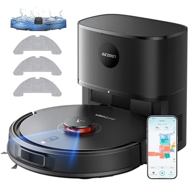 Airzeen Saugroboter mit Wischfunktion, Staubsauger Roboter mit Absaugstation, 6000Pa Saugkraft Saug und Wischroboter, LiDAR Navigation mit Mapping, APP, Alexa, für Teppich, Tierhaare, Q10 Pro