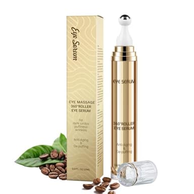5% Koffein-Augenserum, 20ML Hyaluronsäure-Augencreme Gegen Augenringe und Schwellungen, Augenpflege, Anti-Aging-Augenserum mit 360°-Massageball, Reduziert Tränensäcke, Fältchen und Feine Linien