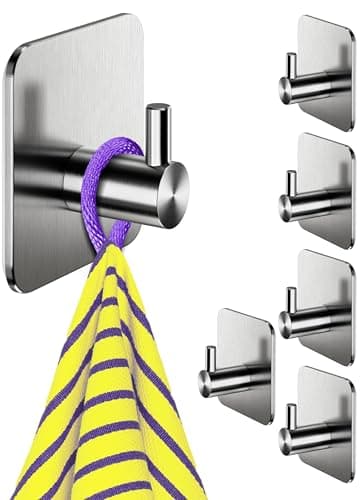 4happy Handtuchhalter ohne Bohren, 6 Stück - Handtuchhaken Bad Edelstahl rostfrei, wasserfeste Klebehaken, Haken selbstklebend, Wandhaken klassisch für Küche und Bad, Fb. Silber