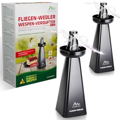 GARDIGO® Wespenwedler - 2er Set I Fliegenwedler mit Wespen Abwehr Schale | Fliegenabwehr, Fliegenvertreiber, Wespenschutz, Mückenabwehr | Insektenschutz