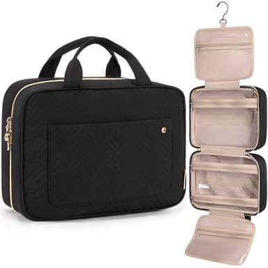 BAGSMART Kulturbeutel kulturtasche Damen, Kulturtasche zum Aufhängen, Toiletry Bag Kosmetiktasche Reise Waschtasche Transparent für Makeup,Toilettenartikel (M-schwarz)