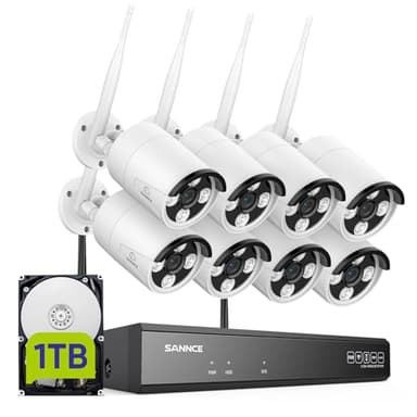 SANNCE WLAN Überwachungskamera Set 8x 3MP IP Aussen Kamera und 8CH 5MP Wireless NVR mit 1TB Festplatte HD WiFi Sicherheitssystem Bewegungserkennung/IR Nachtsicht