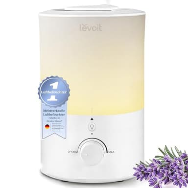 Levoit Luftbefeuchter Schlafzimmer, 25dB leise Humidifier, Top-Fill für Baby, mit Nachtlicht, bis 25H, Raumbefeuchter mit 360°Drehdüse für Kinderzimmer, Pflanzen, Auto Shut-off, 3 L, Warmweiß