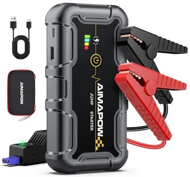 AIMAPOW Starthilfe Powerbank 7000A 12V (All Benziner/10,0L Diesel) Auto Starthilfe mit LED-Taschenlampe, großen Bildschirm, Jumper Bildschirm, Autobatterie Booster für SUV Motorrad Rasenmäher
