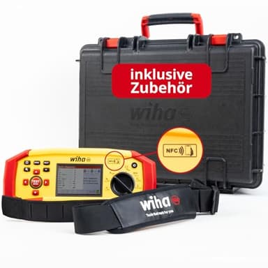 Wiha Multifunktions-Installationstester MFT one Set I Messgerät nach DIN VDE 0100 mit NFC‑Dokumentation, AUTO-Test und RDC-DD-Prüfung im Koffer mit Tragegurt, EVSE-Adapter und Handytasche (47216)