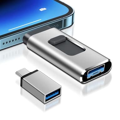 USB Stick für i-Phone 128GB, 4-in-1 USB Stick mit Lightnning-Port, USB, USB-C, Micro-USB-Port, USB 3.0 Speicherstick für iPhone/iPad/Android-Handy/Laptop/PC, ohne App(Weiß)