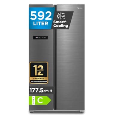 Midea Side-by-Side Kühl-Gefrierkombination 592 L | No Frost, WiFi-Steuerung | Inverter-Kompressor, 37 dB, 212 kWh/Jahr | 177,5 cm hoch | Multi-Air-Flow & Humidity Control | SuperCool | MDRS791MIC46
