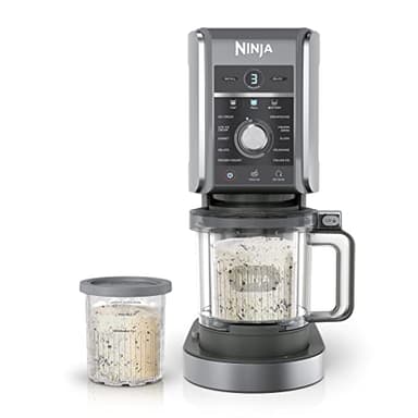 Ninja NC501 CREAMi Deluxe 11-in-1 Eiscreme und Eiscreme für Eis, Sorbets, Smoothies, gefrorene Getränke und mehr, 11 Programme mit 2 XL Pint-Behältern Familiengröße, perfekt für Kinder, Silber