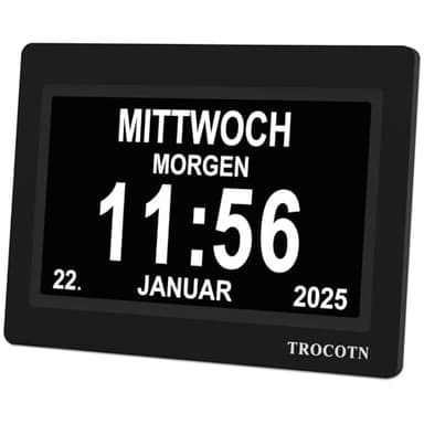 TROCOTN Demenz Uhr Senioren Digitale Uhr Tagesuhr Großes Display Wecker Wanduhr (Schwarz, 7 Zoll)