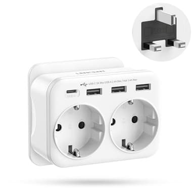 LENCENT Reiseadapter UK Deutschland Stecker, Typ G Netzadapter, Reisestecker mit 1 USB-C&3 USB-A Ports, Adapter Deutschland auf UK für England, Großbritannien, Schottland, Irland, Malediven Steckdosen