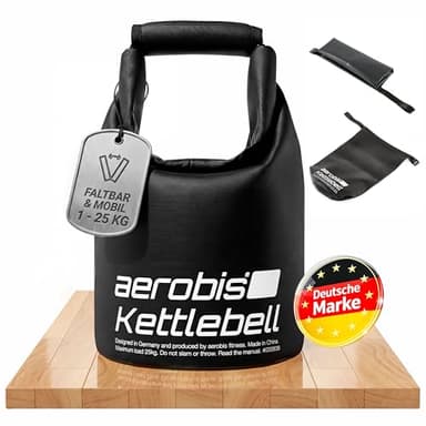 aerobis® Fitness Kettlebell | verstellbare Kugelhantel 1-25kg | variabel befüllbar mit Sand oder Stahlschrot | Ergonomisch, gepolstert, bodenschonend