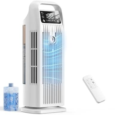 Mobile Klimaanlage ohne Abluftschlauch 6-in-1, Luftkühler mit Wasserkühlung, Mini Klimaanlage Mobil, Klimagerät, 120° Oszillation, 1200ML Tank, 1-12H Timer, Fernbedienung, Polarweiß
