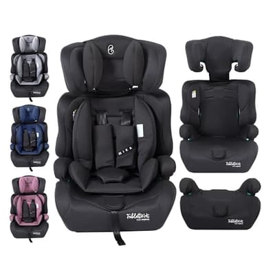 FableKids Kinderautositz 9-36 kg | 3-Punkt-Sicherheitsgurt | Autokindersitz ab 15 M. | Autositz für Kinder 76-150 cm | Kindersitz einstellbare Kopfstütze ECE R129/03 | Verstellbar | Schwarz