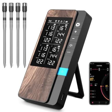 Pakinui Fleischthermometer Kabellos 4er-Pack, Bluetooth Grillthermometer mit App, IP67 Wasserdicht Bratenthermometer Kabellos, Meat Grill Thermometer für Backofen Grill Smoker Rotisserie Airfryer