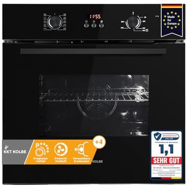 KKT KOLBE Einbaubackofen 60 cm | Full-Black-Design | autark | 70L | 3kW | Umluft | Heißluft | Automatik-Timer | Wärmeschutzverglasung | Kindersicherung | Drehwahlregler | BO8005FB