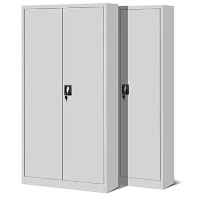 Jan Nowak 2er Set Aktenschrank C001H Büroschrank Metallschrank Werkzeugschrank 4 Einlegeböden Drehgriff Pulverbeschichtung Flügeltürschrank Abschließbar 195 cm x 90 cm x 40 cm (Grau)