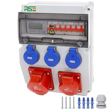 BAUSTROMVERTEILER WANDVERTEILER KOMPLETT VERDRAHTET 32A 16A 230V MIT CEE DOSE ZÄHLER IP65, 8. 1x32a 1x16a 3x230 MIT LS+ZÄHLER