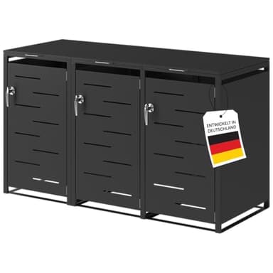 STEELSØN Diorus Mülltonnenbox 3er bis 240L abschließbar – Hochwertige Mülltonnenverkleidung für 3 Tonnen – Müllbox Stahl – Müllcontainer Schwarz - Mülltonnen Box wetterfest – Gerätebox mit Schloss