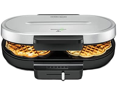ROMMELSBACHER Waffel Automat WA 1250, für 2 Herzwaffeln, je 16 cm, Ø Antihaftbeschichtung, Backampel, stufenlos regelbar, 1250 Watt, schwarz/silber