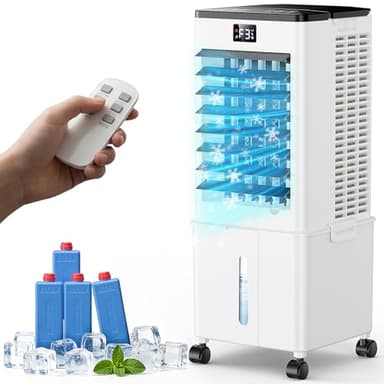 Klimagerät ohne Abluftschlauch 10L, 60W Klimaanlage Mobil 4-in-1, 12H Timer, klimaanlage ohne abluftschlauch 3 Modus, 120°Oszillation, Abnehmbare Wassertank, Tragbarer Luftkühler für Zuhause Büro