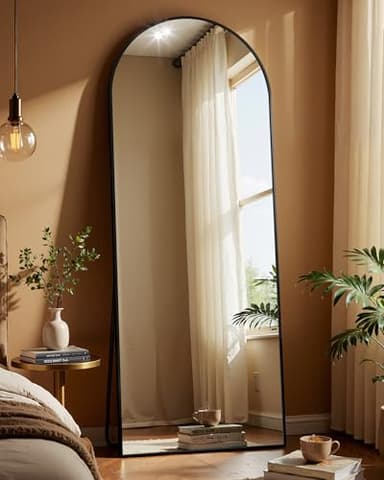 Koonmi Bogen Ganzkörperspiegel, 66 x 180 cm Gewölbter Standspiegel Groß in voller Länge, an der Wand montiert, lehnend, Bodenspiegel Ganzkörper als Ankleide Eitelkeitsspiegel für Wohnzimmer, Schwarz