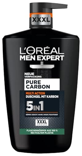 L'Oréal Men Expert XXXL 5in1 Duschgel und Shampoo für Männer, Duschbad zur Reinigung von Körper, Haar und Gesicht, Herren Körperpflege für langanhaltende Frische mit Karbon, Pure Carbon, 1 x 1000 ml