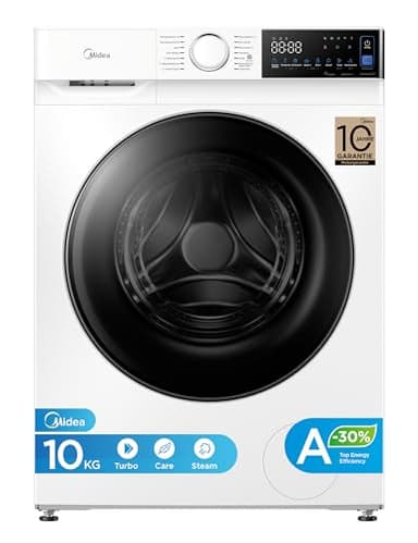 Midea Waschmaschine V5 Series, 10 kg | EEK A-30% | 1400 U/min | Steam Wash | 15/45 Min Schnellwäsche | Turbo Wash | Woolmark & Outdoor | BLDC Inverter Motor | APP-Steuerung | MFV5EW100WBA30 | Weiß