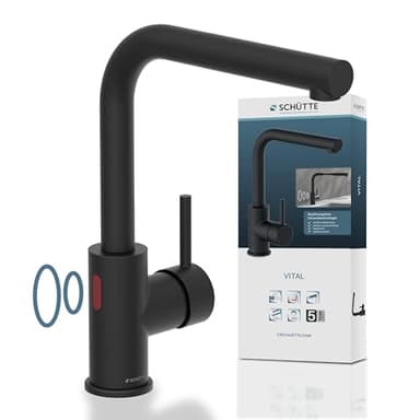 SCHÜTTE 99760 VITAL Sensor-Spültischarmatur Küche, Küchenarmatur mit ausziehbarer Brause, automatischer Wasserhahn mit Sensor, Mischbatterie Spüle, berührungslose Infrarot-Armatur Schwarz