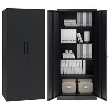 STEELSØN Regulus Metallschrank abschließbar – Stahlschrank mit 5 Ebenen – Werkzeugschrank mit Doppeltüren Schwarz – Werkstattschrank mit verstellbaren Ablagen – Aktenschrank/Büroschrank Metall